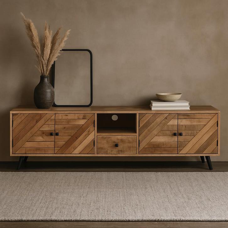 Tv-meubel Mangohout Fiona 200 cm, Huis en Inrichting, Kasten | Televisiemeubels, Nieuw, Overige houtsoorten, Verzenden