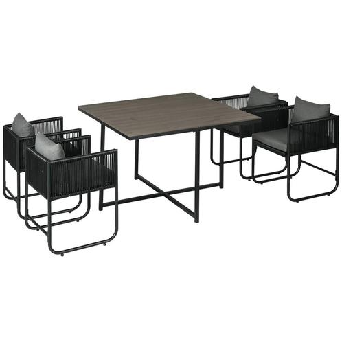 TRUUSK 5-dlg Polyrattan Tuinmeubelset Eettafel Met 4 Stoelen, Tuin en Terras, Overige Tuin en Terras, Nieuw, Verzenden