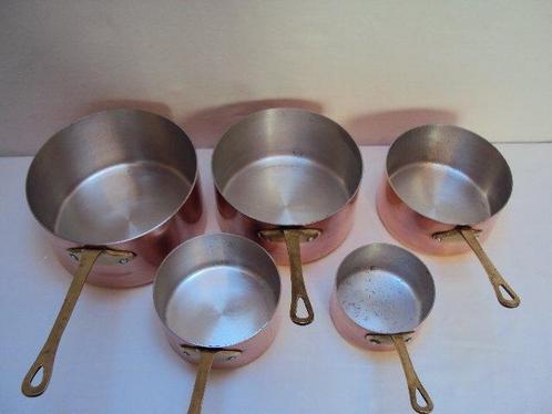5 casseroles cuivres - Steelpan - Aluminium, Koper, Messing, Antiek en Kunst, Antiek | Keukenbenodigdheden