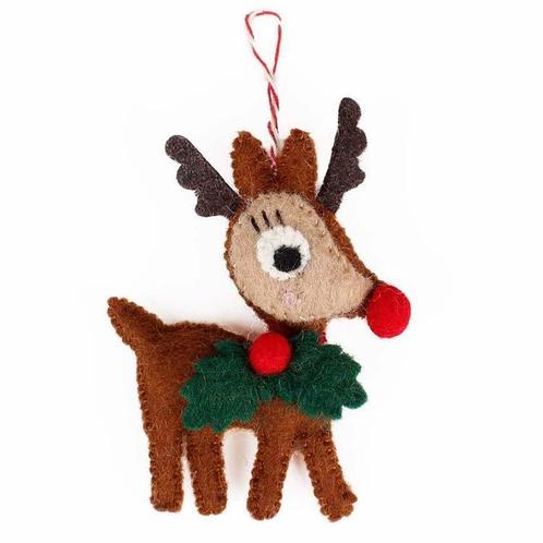 Vilten hanger hert met hulst bruin - 13x9cm NIEUW, Kinderen en Baby's, Kinderkamer | Inrichting en Decoratie, Nieuw, Ophalen of Verzenden