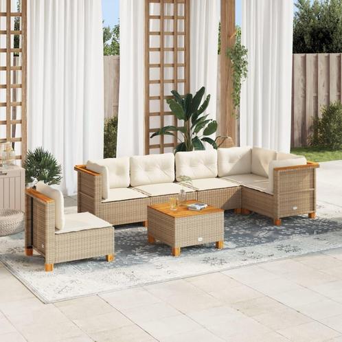 vidaXL 7-delige Loungeset met kussens poly rattan beige, Tuin en Terras, Tuinsets en Loungesets, Loungeset, Nieuw, Rotan, Verzenden