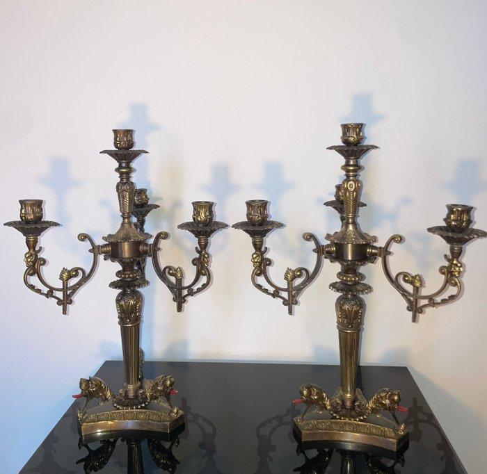 Kaarsenhouder (2) - Verguld brons - Rinascita Neoclassica, Antiek en Kunst, Antiek | Overige Antiek