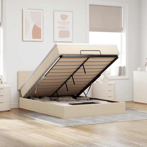 vidaXL Bed met matras 140x200 cm stof crèmekleurig, Huis en Inrichting, Slaapkamer | Bedden, 140 cm, 200 cm, Crème, Tweepersoons