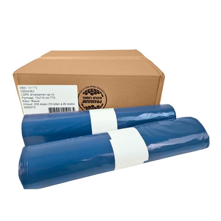 Afvalzak LDPE 70x110 cm T70 Blauw - 200 Zakken, Huis en Inrichting, Woonaccessoires | Prullenbakken, Nieuw, Verzenden