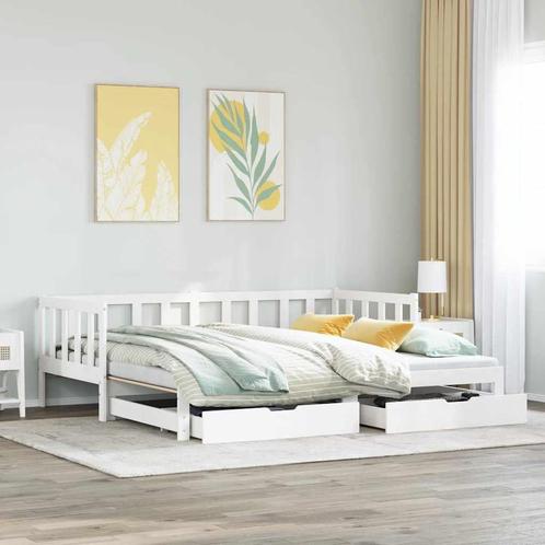 vidaXL Slaapbank met onderschuifbed/lades zonder matras, Huis en Inrichting, Slaapkamer | Bedden, 90 cm, 190 cm of minder, Wit