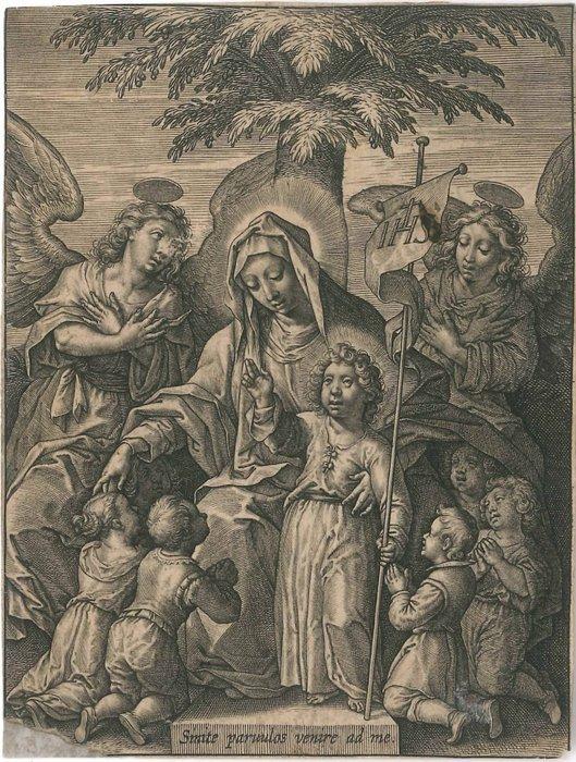 Hieronymus Wierix (1553-1619) - Madonna con il Bambino tra, Antiek en Kunst, Antiek | Overige Antiek