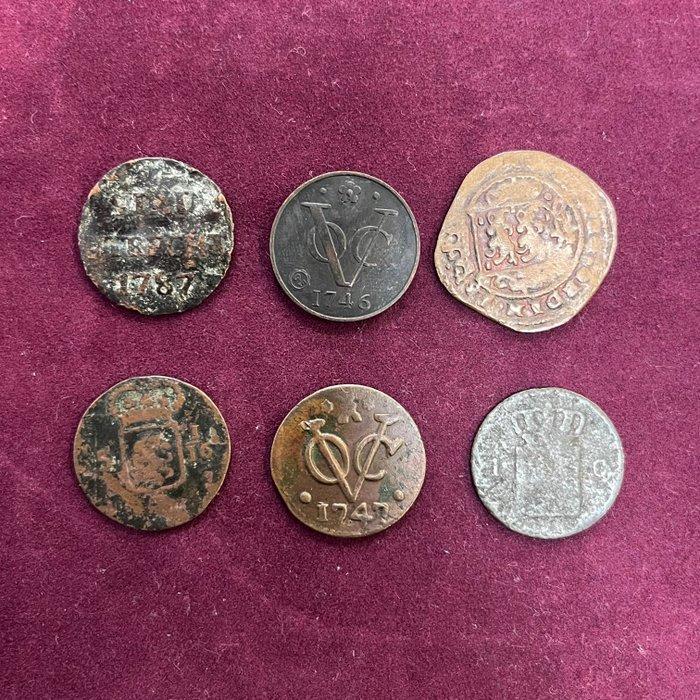 Nederland. Lot van 5 oude munten, en een DE replica (Zonder, Postzegels en Munten, Munten | Nederland