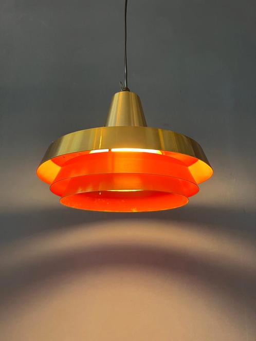 Mid Century Orange Danish Style Brass Pendant Lamp, Huis en Inrichting, Lampen | Hanglampen, Nieuw, Ophalen of Verzenden