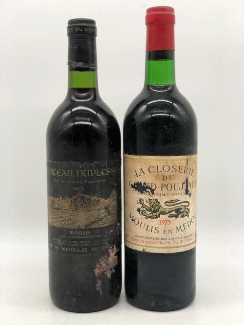 Mixed lot of 2 x 75cl AOC Moulis 1975 reds (Bordeaux, rood), Verzamelen, Wijnen, Frankrijk, Rode wijn, Nieuw, Ophalen of Verzenden