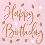 Servetten Happy Birthday Rose Goud 33cm 16st, Verzenden, Nieuw