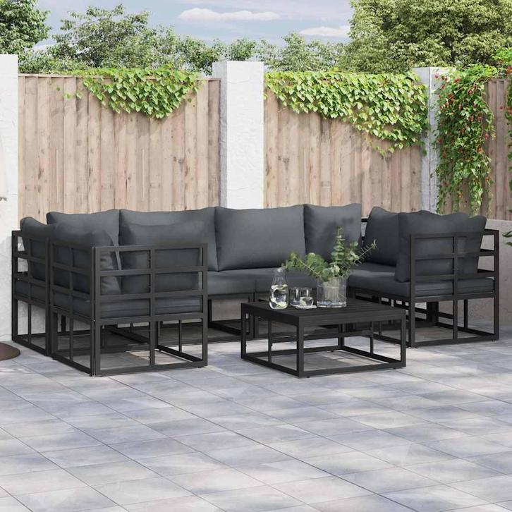 vidaXL Tuin Sofa Set 6 pcs Zwart Aluminium, Tuin en Terras, Tuinsets en Loungesets, Nieuw, Aluminium, Verzenden