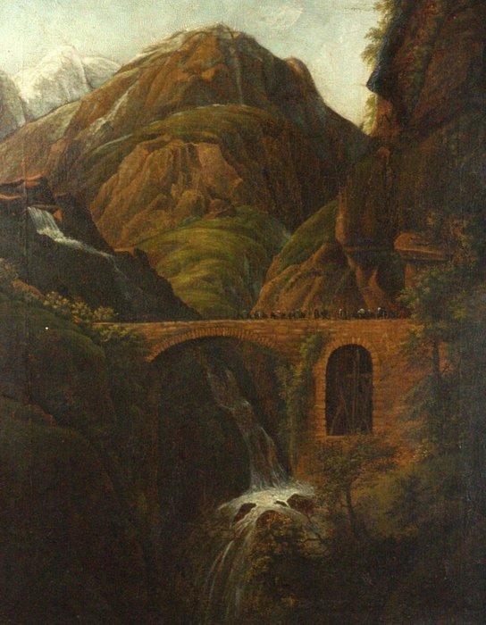 Duitse school (XIX) - Romantische Alpenszene - NO RESERVE, Antiek en Kunst, Kunst | Schilderijen | Klassiek