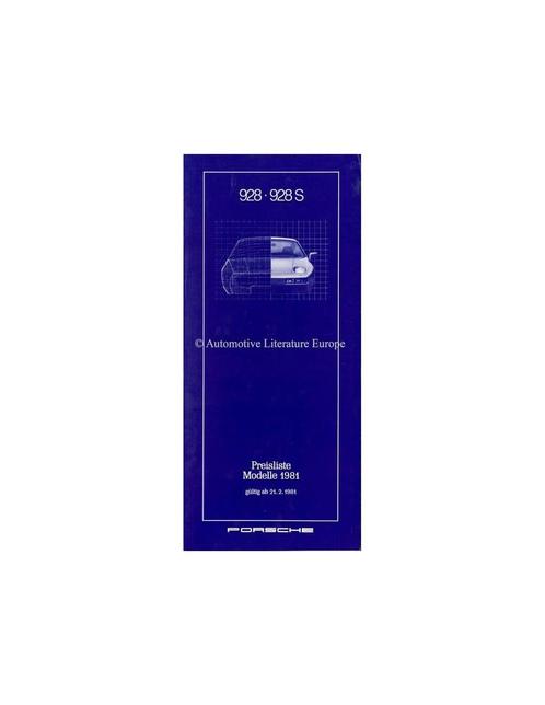 1981 PORSCHE 928 PRIJSLIJST DUITS, Boeken, Auto's | Folders en Tijdschriften, Porsche