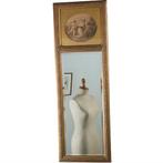 Smalle Hollandse schouwspiegel met romantische prent No29081, Antiek en Kunst, Ophalen of Verzenden