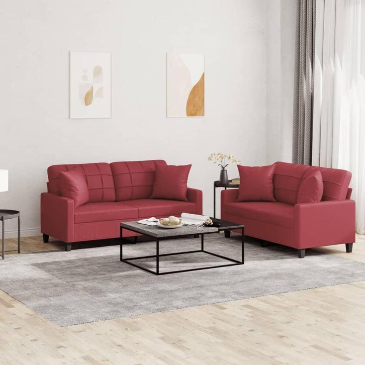 vidaXL 2-delige Loungeset met kussens kunstleer wijnrood, Huis en Inrichting, Banken | Bankstellen, Nieuw, 150 tot 200 cm, Leer