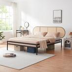 Metalen bed Linköping 160x200 cm zwart en rotan look [en.cas, Huis en Inrichting, Slaapkamer | Bedden, Verzenden, Nieuw
