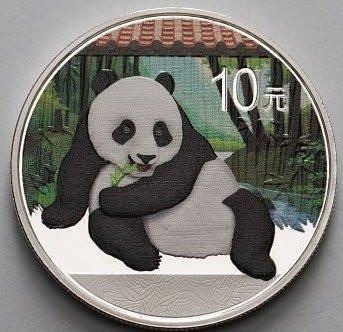 China. 10 Yuan 2015 China Panda koloriert - 1 Unze .999, Postzegels en Munten, Munten | Europa | Niet-Euromunten