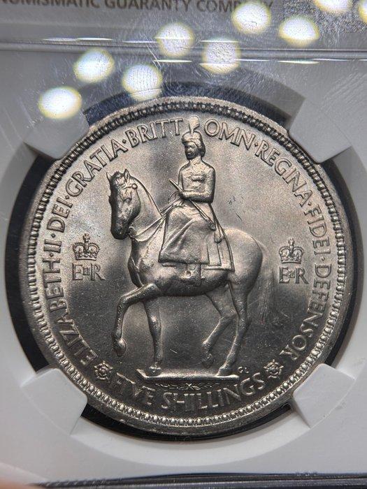 Verenigd Koninkrijk. Elizabeth II. 5 Shilling 1953 NGC MS65, Postzegels en Munten, Munten | Europa | Niet-Euromunten