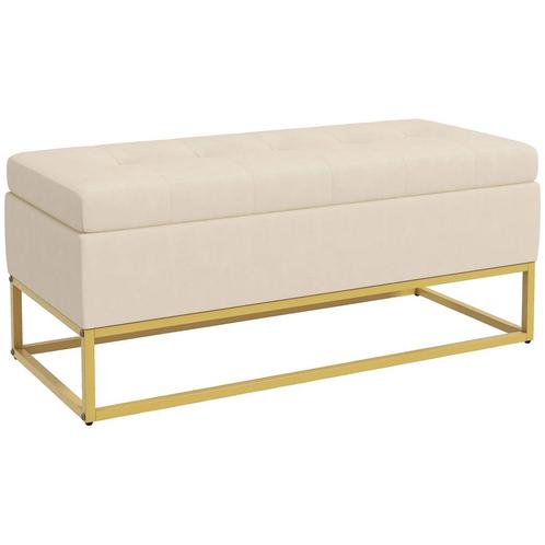 TRUUSK Gestoffeerde Zitbank met Opbergruimte - Beige Fluweel, Huis en Inrichting, Woonaccessoires | Kisten, Nieuw, Verzenden