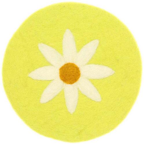 Vilten Onderzetter Rond - Geelgroen met Witte Margriet - 20, Huis en Inrichting, Woonaccessoires | Onderzetters, Nieuw, Ophalen of Verzenden