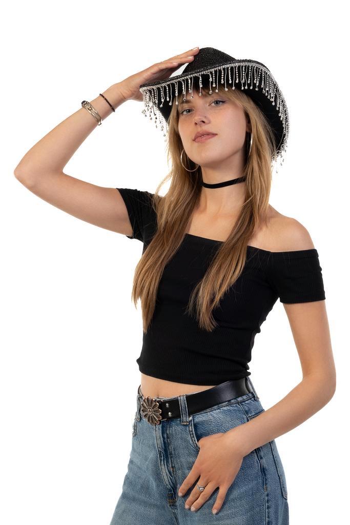 Cowboyhoed Zwart Glitter Strass Steentjes Zwarte Cowgirl Wes, Kleding | Dames, Carnavalskleding en Feestkleding, Nieuw, Carnaval
