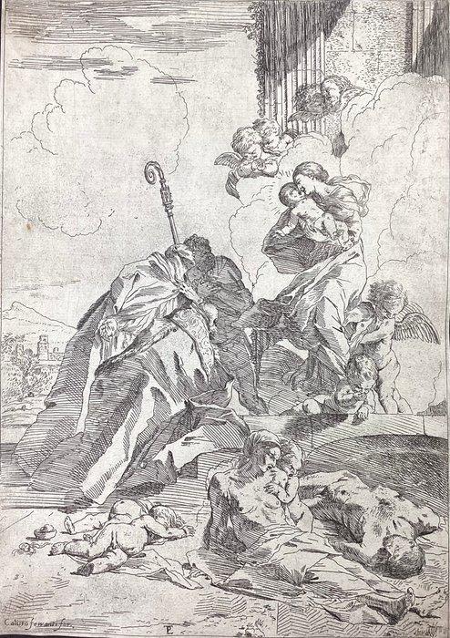 Pietro Testa (1611-1650) - Tre santi lucchesi intercedono, Antiek en Kunst, Antiek | Overige Antiek