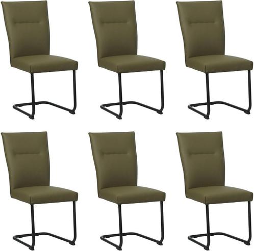 Set van 6 Olijfgroene leren   - poot rond zwart - Toledo Lee, Huis en Inrichting, Stoelen, Vijf, Zes of meer stoelen, Overige kleuren