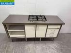 RVS Werkkast met 4 Pits Fornuis met Trespa deuren en laden, Ophalen of Verzenden, Gebruikt