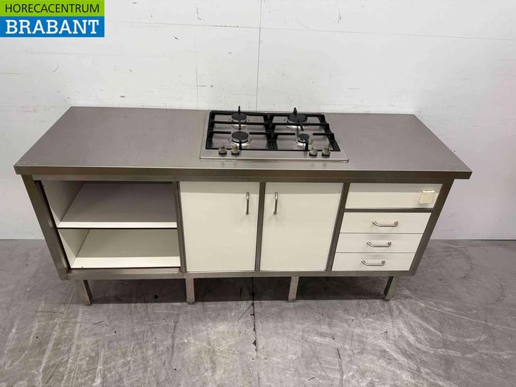 RVS Werkkast met 4 Pits Fornuis met Trespa deuren en laden, Zakelijke goederen, Horeca | Keukenapparatuur, Gebruikt, Ophalen of Verzenden