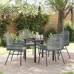 vidaXL Tuin eettafelset met kussen 5 pcs Grijs poly rattan, Verzenden, Nieuw, Rotan