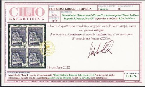 Italië 1945 - CLN Imperia. 1 lire met omgekeerde en schuine, Postzegels en Munten, Postzegels | Europa | Italië