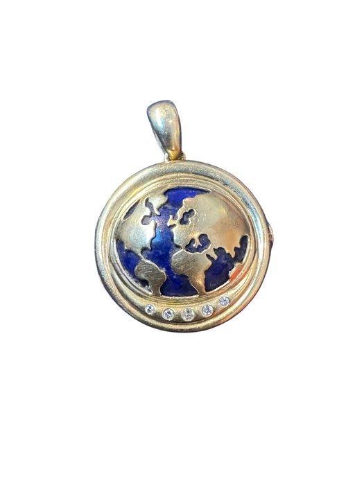 Hanger - 14 karaat Geel goud Lapis lazuli - Diamant - 14, Sieraden, Tassen en Uiterlijk, Antieke sieraden