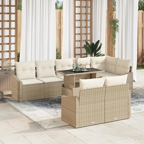vidaXL 9-delige tuinsofa set met kussens in beige poly, Tuin en Terras, Tuinsets en Loungesets, Nieuw, Rotan, Verzenden