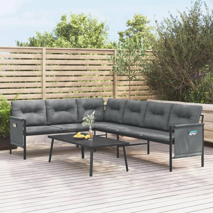 vidaXL Tuinhoekbank staal en textileen antracietkleurig, Tuin en Terras, Tuinsets en Loungesets, Nieuw, Rvs, Verzenden