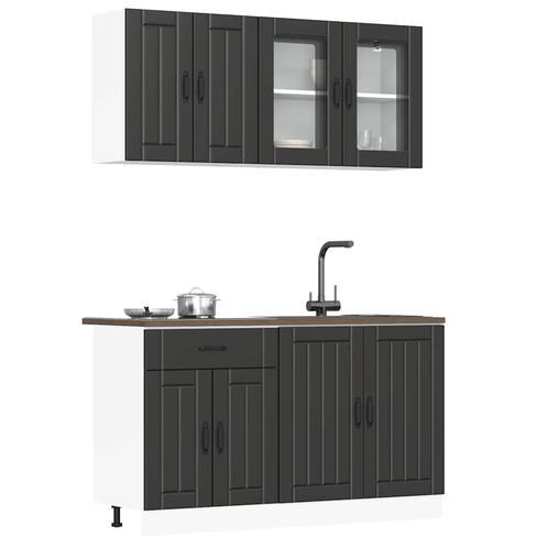 vidaXL 4-delige Keukenkastenset Lucca bewerkt hout zwart, Huis en Inrichting, Keuken | Keukenelementen, Zwart, Nieuw, Verzenden