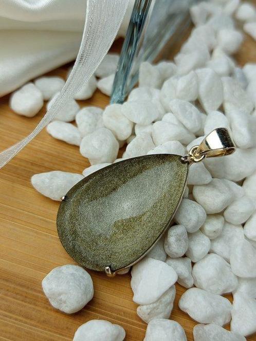 925 Zilveren Juweel met Gouden Obsidiaan, Uniek Stuk -, Verzamelen, Mineralen en Fossielen