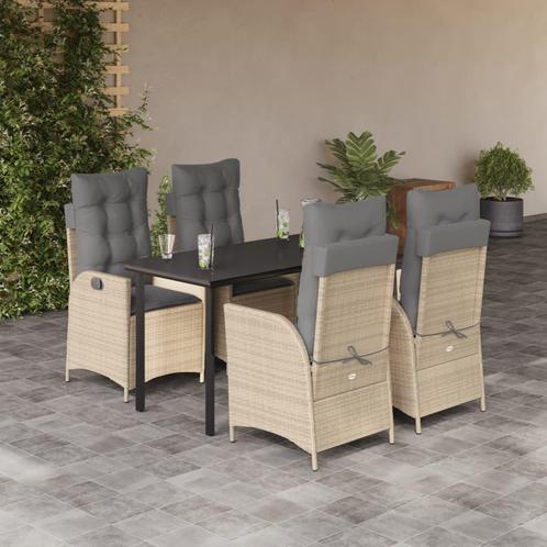 vidaXL 5-delige Tuinset met kussens poly rattan beige, Tuin en Terras, Tuinsets en Loungesets, Tuinset, Nieuw, 4 zitplaatsen, Rotan