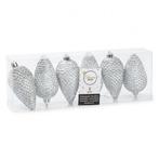 Dennenappel kerst ornament | Decoris | 6 stuks (Zilver), Verzenden, Nieuw
