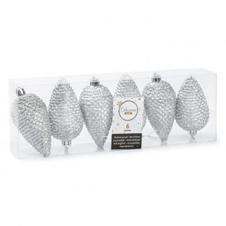 Dennenappel kerst ornament | Decoris | 6 stuks (Zilver), Diversen, Kerst, Nieuw, Verzenden