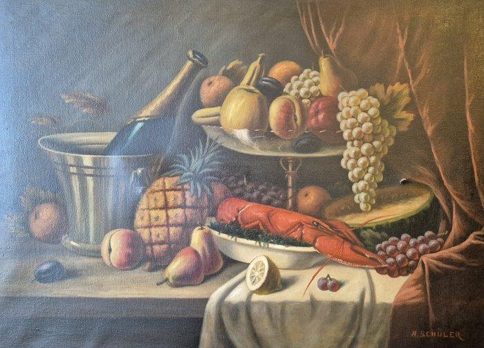Arthur Schüler (1877-?) - Stillleben, Obst und Champagner, Antiek en Kunst, Kunst | Schilderijen | Klassiek