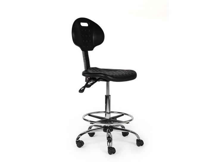 Werkplaatsstoel Zwart - Standaard Zithoogte met Voetsteun, Huis en Inrichting, Krukjes, In hoogte verstelbaar, Nieuw, Kunststof