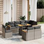 vidaXL 9-delige Loungeset met kussens poly rattan grijs, Verzenden, Nieuw, Rotan, Loungeset