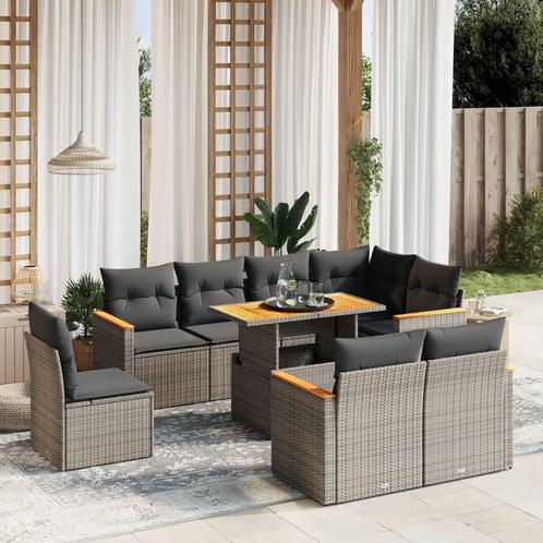vidaXL 9-delige Loungeset met kussens poly rattan grijs, Tuin en Terras, Tuinsets en Loungesets, Loungeset, Nieuw, Rotan, Verzenden