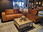 Compacte hoekbank microvezel cognac | Op voorraad | Actie, Ophalen of Verzenden, Nieuw, Stof, Modern en landelijk