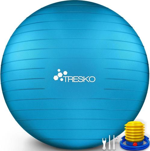 Tresko Fitness bal - Yoga bal - Pilates bal - 65cm - Blauw, Huis en Inrichting, Overige Huis en Inrichting, Nieuw, Verzenden