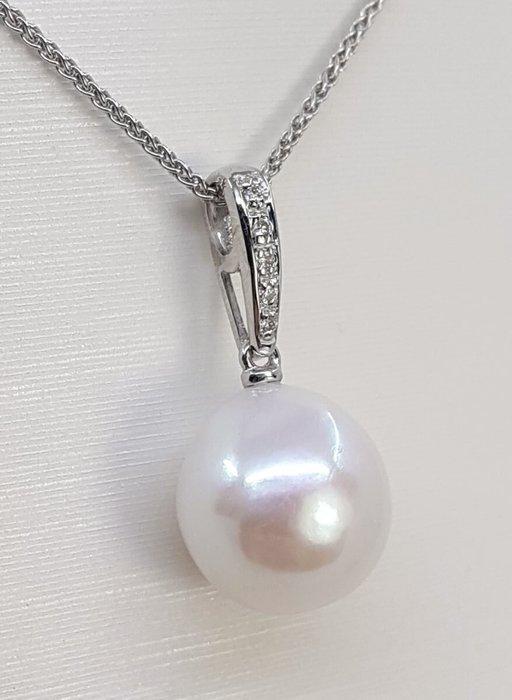 Ketting met hanger - 14 karaat Witgoud - 0.04ct. tw. -, Sieraden, Tassen en Uiterlijk, Antieke sieraden