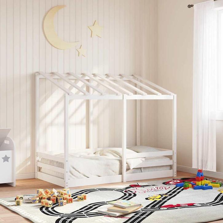 vidaXL Kinderbed met bedhuis 70x140 cm massief grenenhout, Huis en Inrichting, Slaapkamer | Bedden, Wit, Nieuw, Hout, Verzenden