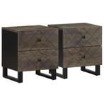 vidaXL Nachtkastjes 2 st 40x33x46 cm massief mangohout zwart, Verzenden, Nieuw, Hout