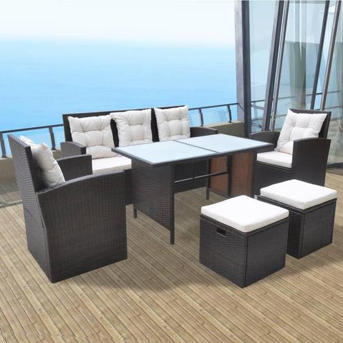 vidaXL 6-delige Tuinset met kussens poly rattan bruin, Tuin en Terras, Tuinsets en Loungesets, Tuinset, Nieuw, 7 zitplaatsen, Rotan