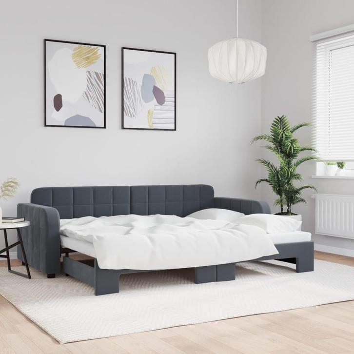 vidaXL Slaapbank met onderschuifbed 80x200 cm fluweel, Huis en Inrichting, Slaapkamer | Bedden, 80 cm, 200 cm, Grijs, Eenpersoons